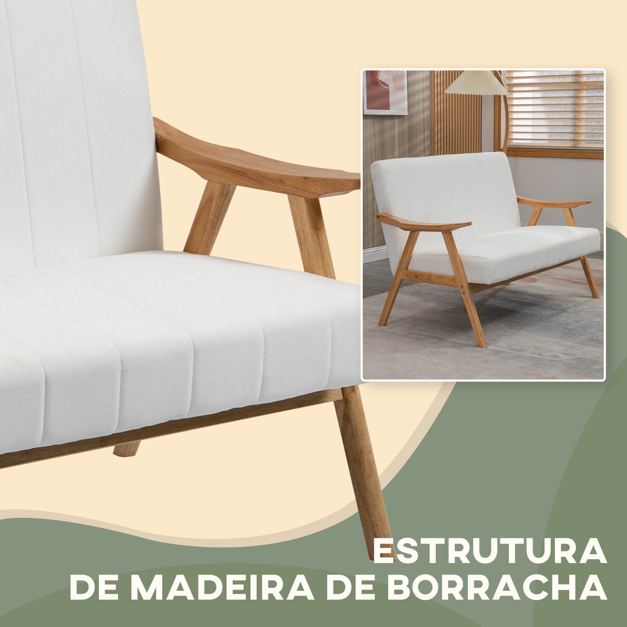 Sofá de 2 Lugares 126x74x82 cm - Cor Creme Branco
