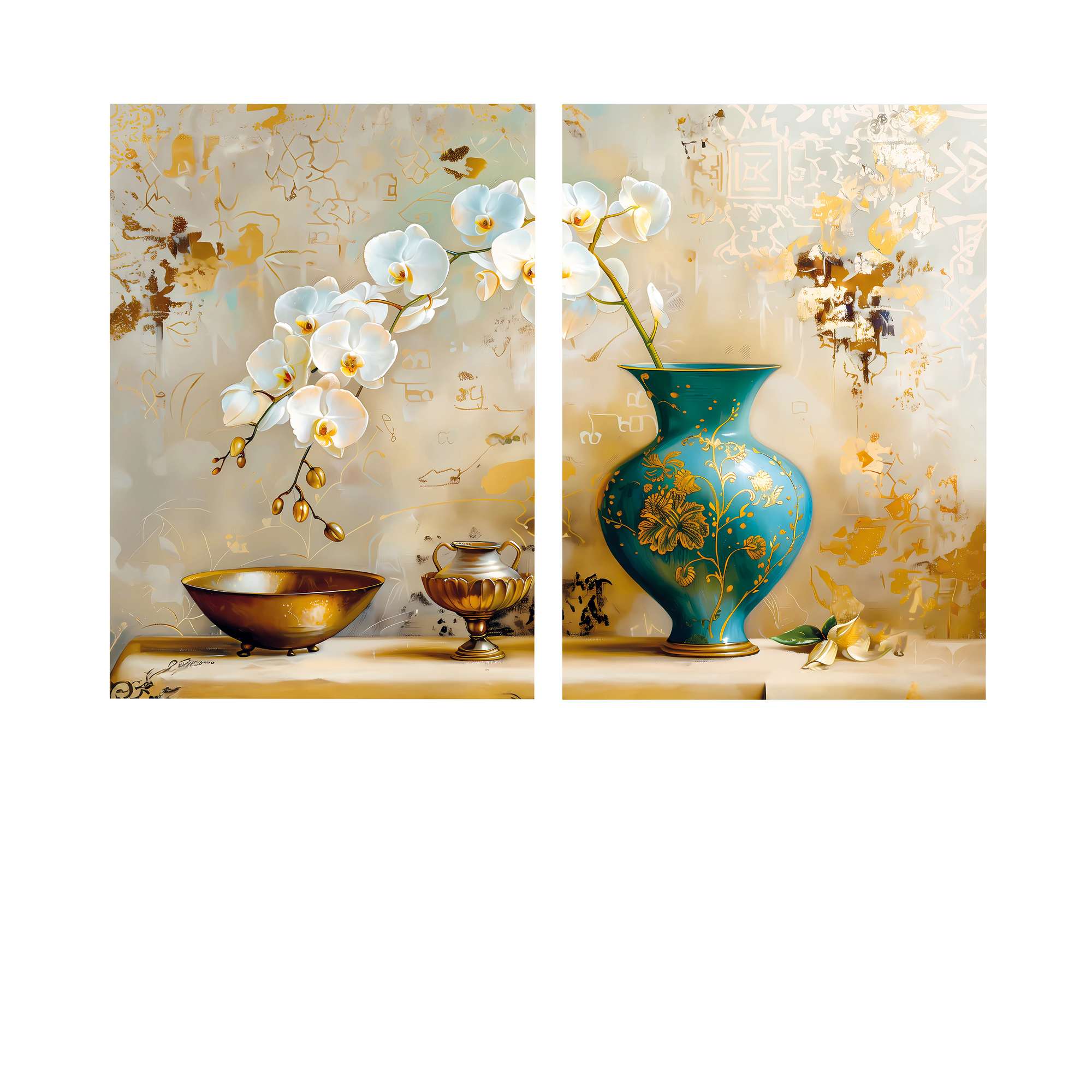 Conjunto de 2 Quadros Decorativos em Tela - Pintura Multicolor 80x120cm com Moldura em Pinho