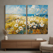 Conjunto de 2 Quadros Decorativos em Tela - Pintura Multicolor 80x120cm com Moldura em Pinho