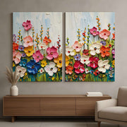 Conjunto de 2 Quadros Decorativos em Tela - Pintura Multicolor 80x120cm com Moldura em Pinho