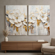 Conjunto de 2 Quadros Decorativos em Tela - Pintura Multicolor 80x120cm com Moldura em Pinho