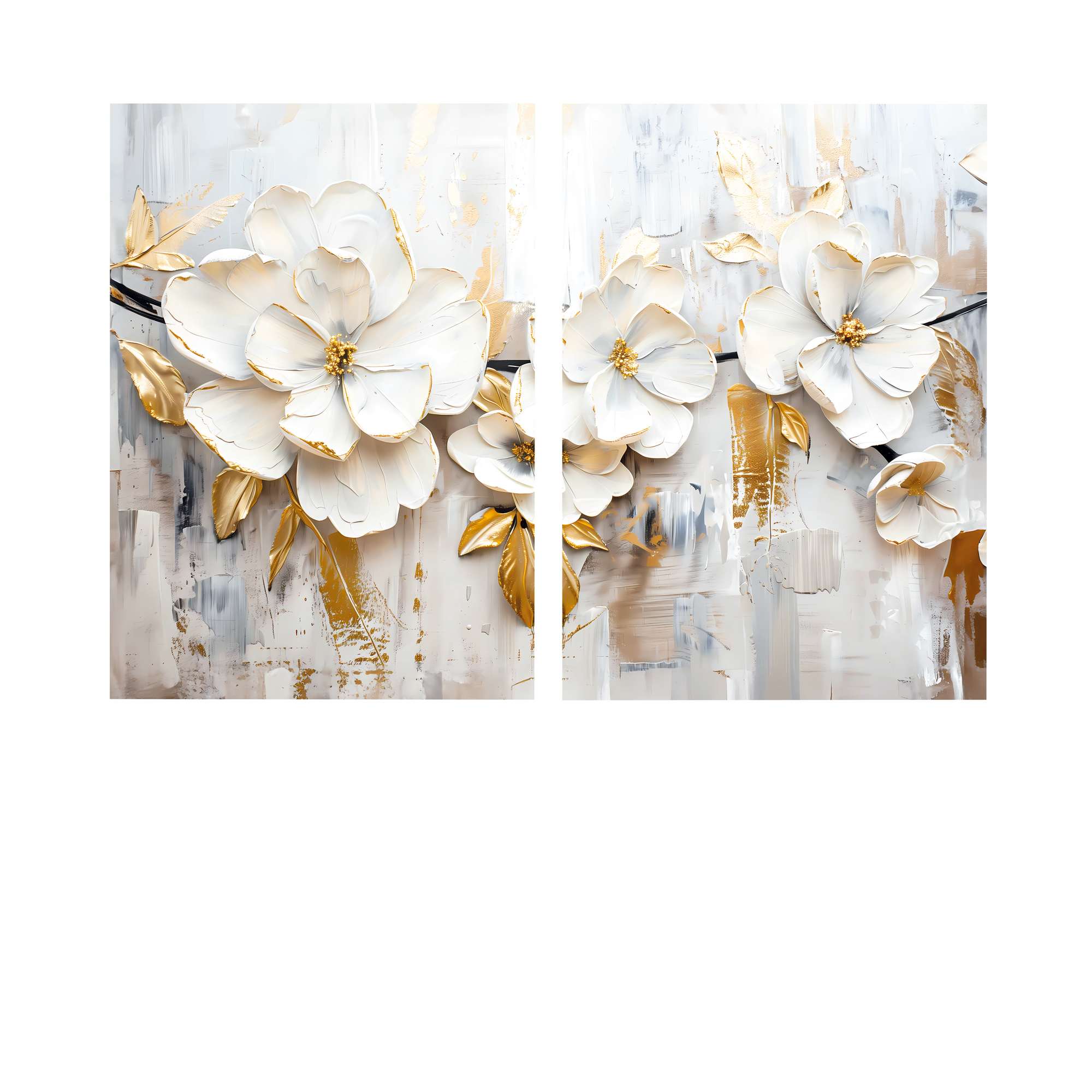 Conjunto de 2 Quadros Decorativos em Tela - Pintura Multicolor 80x120cm com Moldura em Pinho