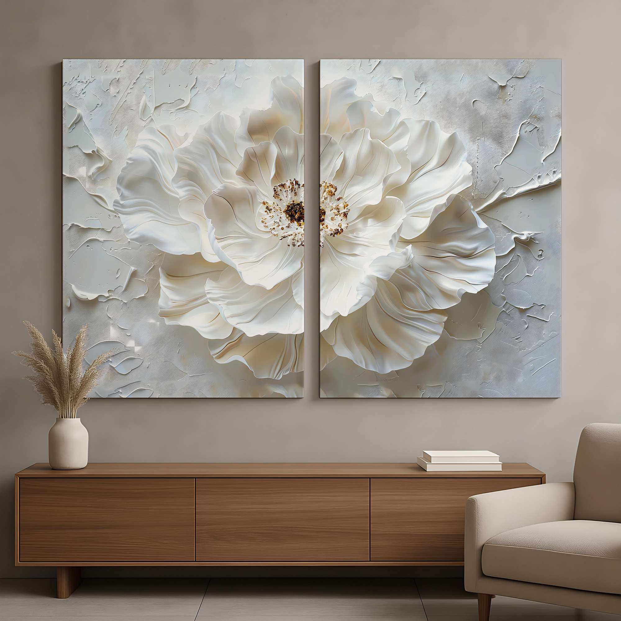 Conjunto de 2 Quadros Decorativos em Tela - Pintura Multicolor 80x120cm com Moldura em Pinho