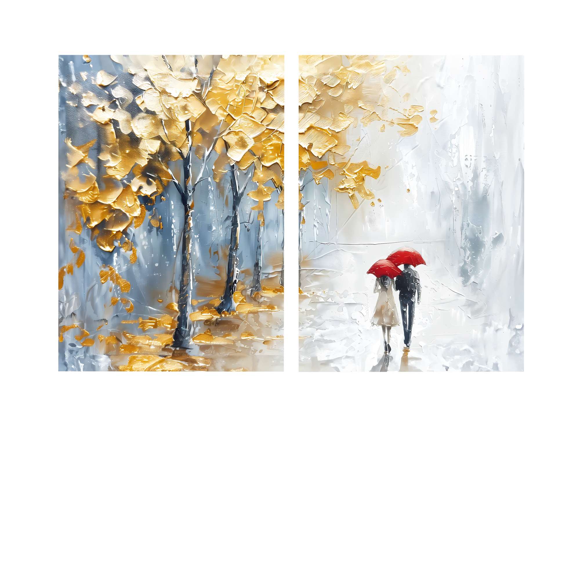 Conjunto de 2 Quadros Decorativos em Tela - Pintura Multicolor 80x120cm com Moldura em Pinho