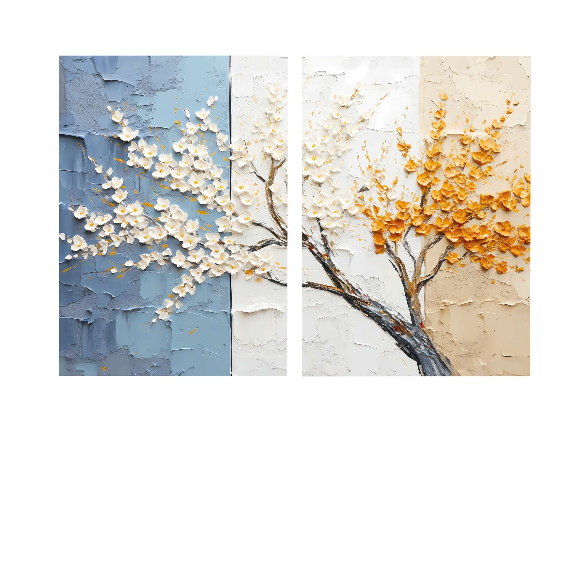 Conjunto de 2 Quadros Decorativos em Tela - Pintura Multicolor 80x120cm com Moldura em Pinho