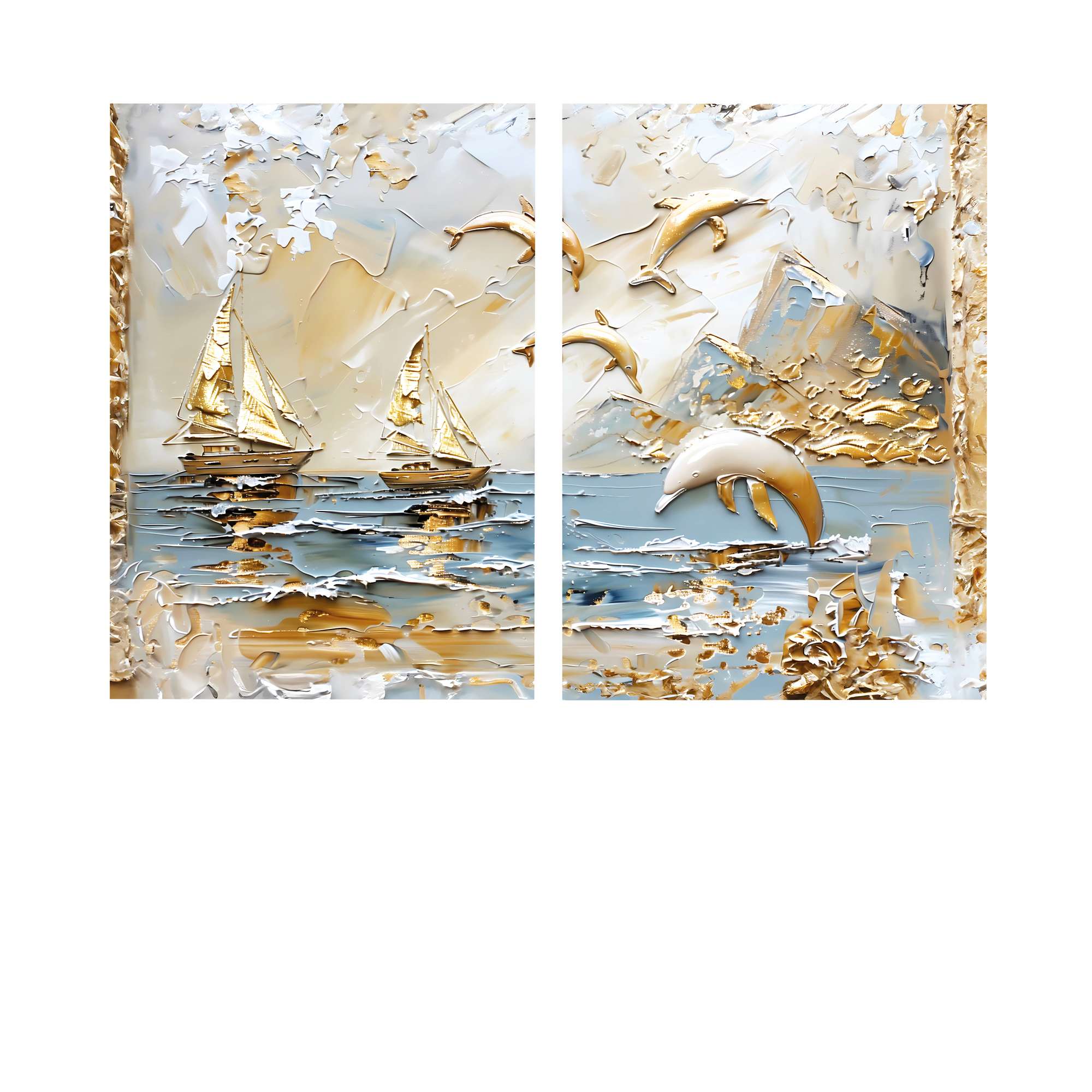 Conjunto de 2 Quadros Decorativos em Tela - Pintura Multicolor 80x120cm com Moldura em Pinho