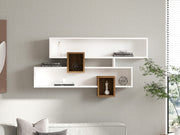 Prateleira de Parede Escandinava, Nogueira e Branco, 120 x 75 x 22 cm | Painel de Partículas 100% Revestido com Melamina, 18 mm de Espessura | Solução de Armazenamento Elegante com Várias Prateleiras