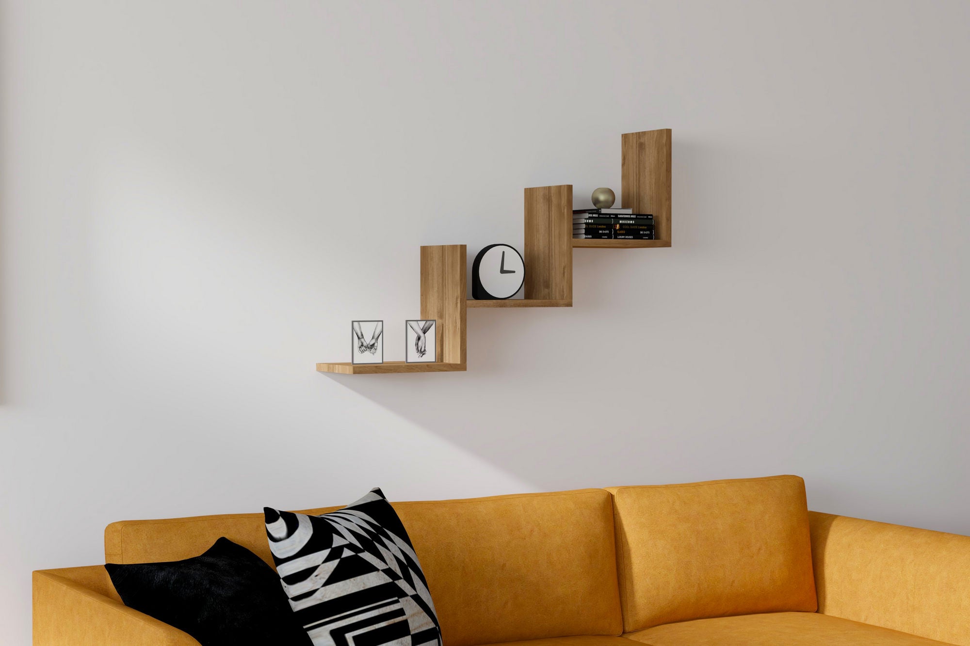 Prateleira de parede escandinava, acabamento em nogueira, 60 x 90 x 19,6 cm | Painel de partículas 100% revestido em melamina, 18 mm de espessura | Solução de armazenamento elegante e funcional