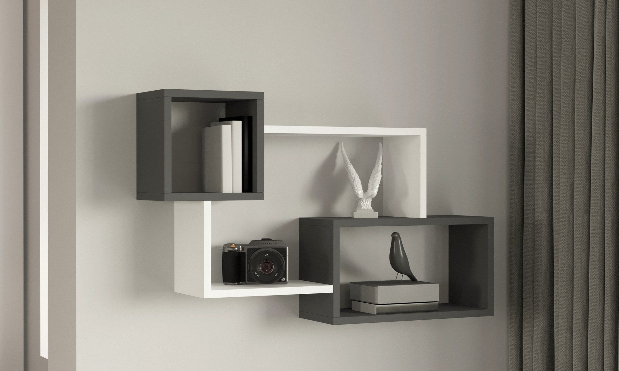 Prateleira de parede escandinava, 90,6 cm x 51 cm x 22 cm | Painel de partículas 100% revestido de melamina, 18 mm de espessura | Design elegante em branco e antracite, para montagem na parede
