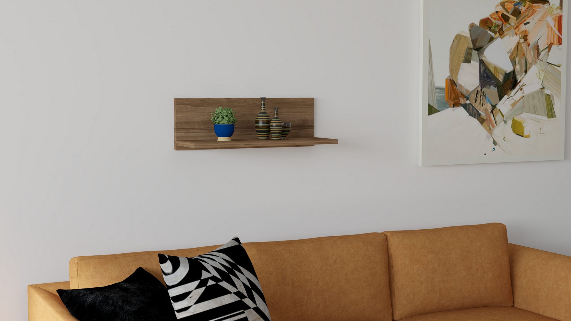 Prateleira de parede escandinava, cor nogueira, 60 x 19,6 x 21,6 cm | Painel de partículas 100% revestido de melamina, 18 mm de espessura | Solução de armazenamento elegante e funcional