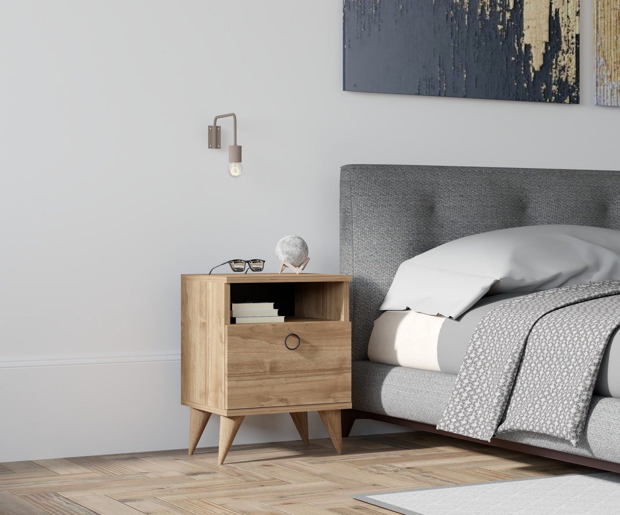 Mesa de cabeceira elegante em nogueira, 40 x 50 x 40 cm | Painel de partículas 100% revestido em melamina, 18 mm de espessura | Várias prateleiras e armazenamento adicional para quartos modernos