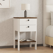 Mesa de Cabeceira Escandinava, Branca e Nogueira, 44 x 75 x 44 cm | Painel de Partículas 100% Revestido em Melamina, 18 mm de Espessura | Elegante e Funcional para Quartos Modernos