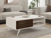 Mesa de Centro Elegante de 2 Andares, Nogueira e Branco, 100 x 60 x 42 cm | Painel de Partículas 100% Revestido com Melamina, 30 mm de Espessura | Armazenamento Adicional para Espaços Modernos