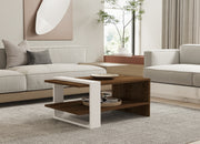 Mesa de Centro Elegante de 2 Andares, Nogueira e Branco, 80 x 35 x 50 cm | Painel de Partículas 100% Revestido com Melamina, 18 mm de Espessura | Armazenamento Versátil para Espaços Modernos