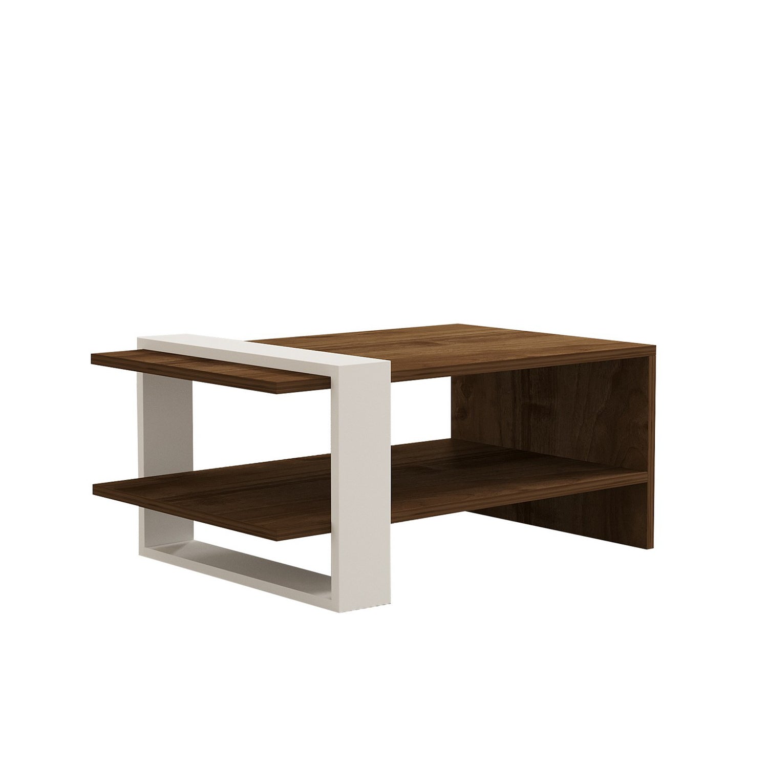 Mesa de Centro Elegante de 2 Andares, Nogueira e Branco, 80 x 35 x 50 cm | Painel de Partículas 100% Revestido com Melamina, 18 mm de Espessura | Armazenamento Versátil para Espaços Modernos