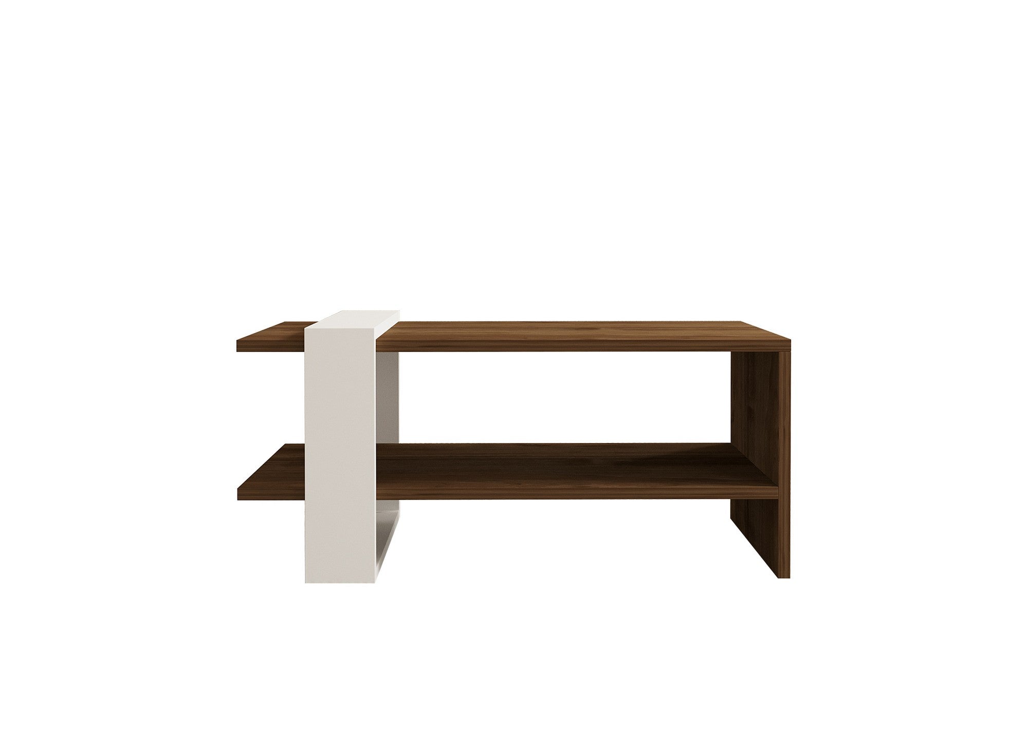 Mesa de Centro Elegante de 2 Andares, Nogueira e Branco, 80 x 35 x 50 cm | Painel de Partículas 100% Revestido com Melamina, 18 mm de Espessura | Armazenamento Versátil para Espaços Modernos