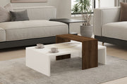 Mesa de Centro Escandinava, Nogueira e Branco, 80 x 50 x 31,8 cm | Painel de Partículas 100% Revestido em Melamina, 18 mm de Espessura | Elegante e Funcional com Armazenamento Extra
