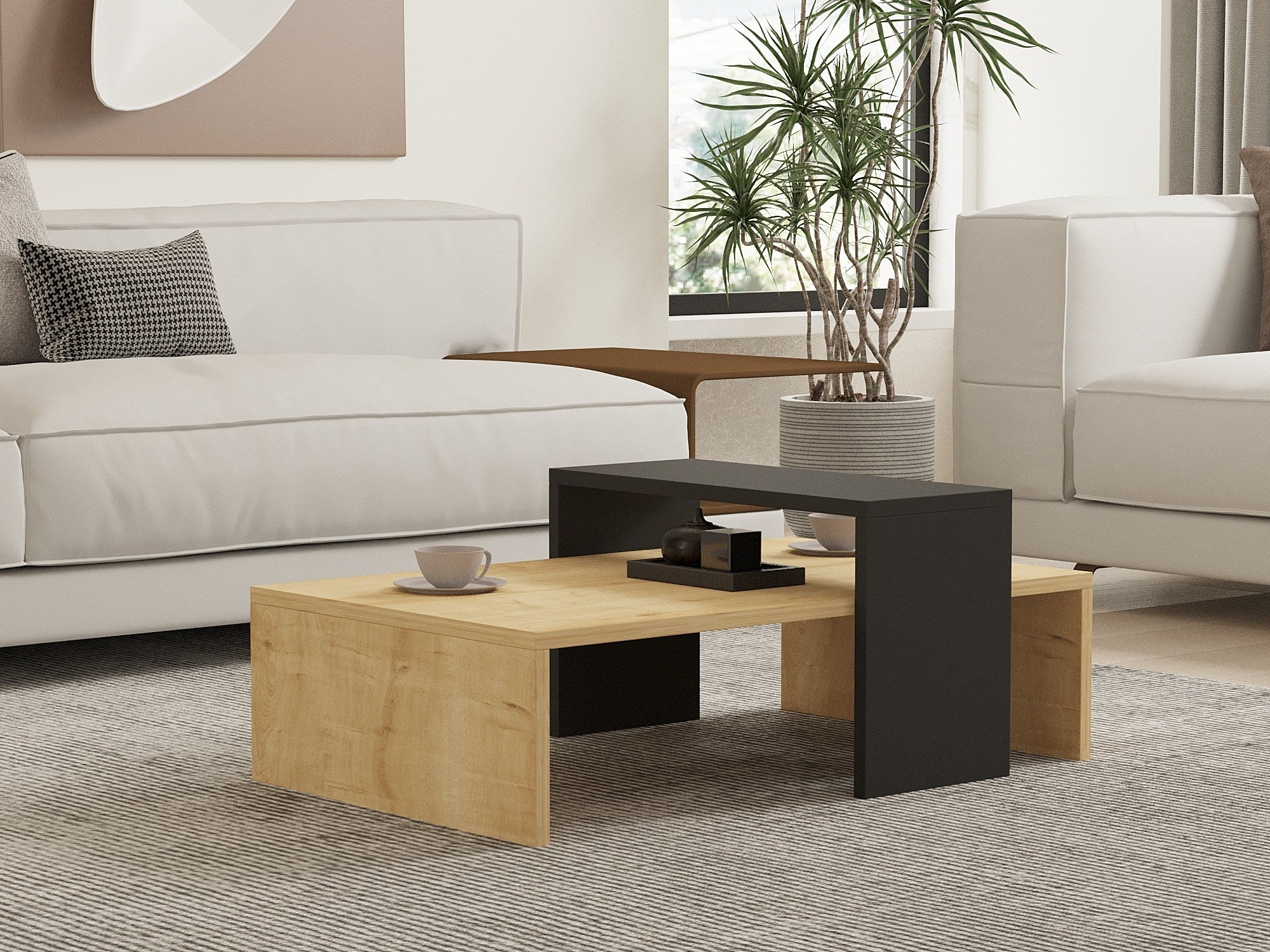 Mesa de Centro Escandinava, Safira e Antracite, 80 x 50 x 31,8 cm | Painel de Partículas 100% Revestido com Melamina, 18 mm de Espessura | Elegante e Funcional com Armazenamento Extra