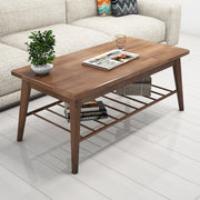 Mesa de Centro Elegante em Nogueira, 110 cm x 47 cm x 55 cm | 100% Madeira de Pinho, Design de 2 Andares com Armazenamento Adicional | Perfeita para Salas de Estar e Espaços Modernos