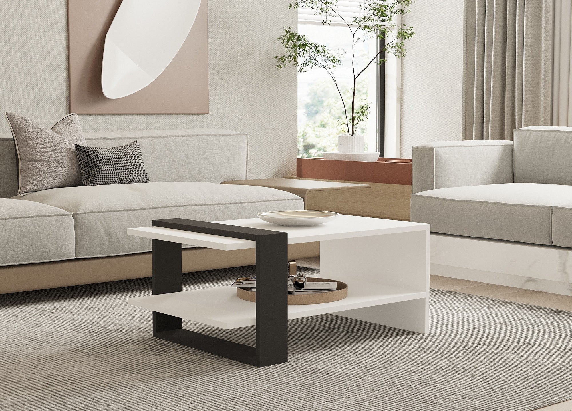 Mesa de Centro Escandinava de 2 Andares, Antracite e Branco, 80 x 35 x 55 cm | Painel de Partículas 100% Revestido com Melamina, 18 mm de Espessura | Solução de Armazenamento Elegante e Funcional