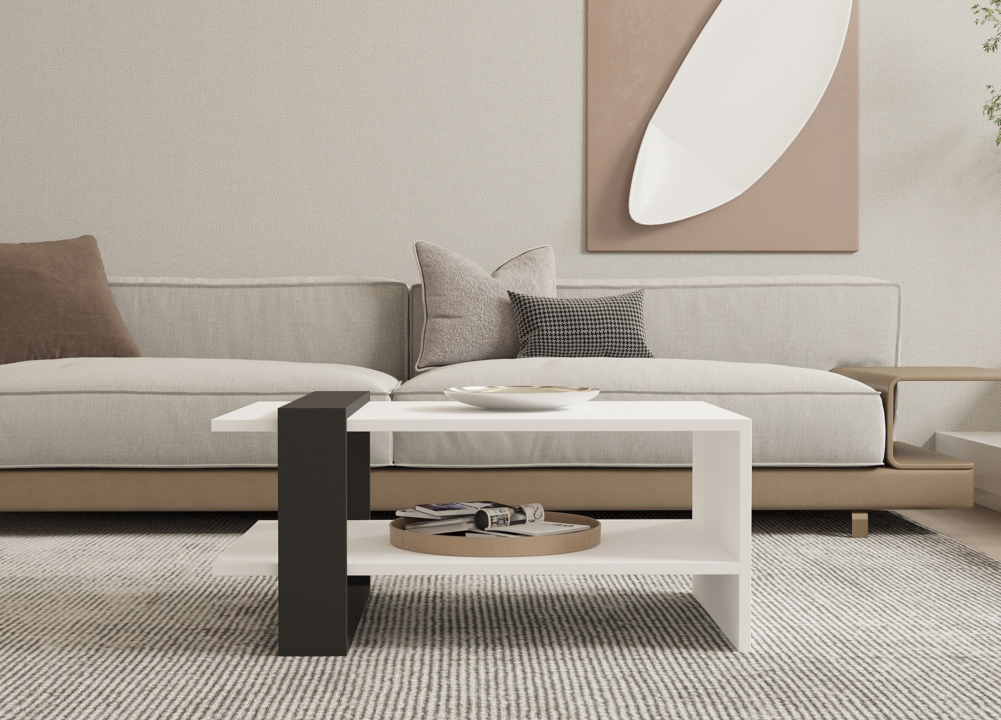 Mesa de Centro Escandinava de 2 Andares, Antracite e Branco, 80 x 35 x 55 cm | Painel de Partículas 100% Revestido com Melamina, 18 mm de Espessura | Solução de Armazenamento Elegante e Funcional