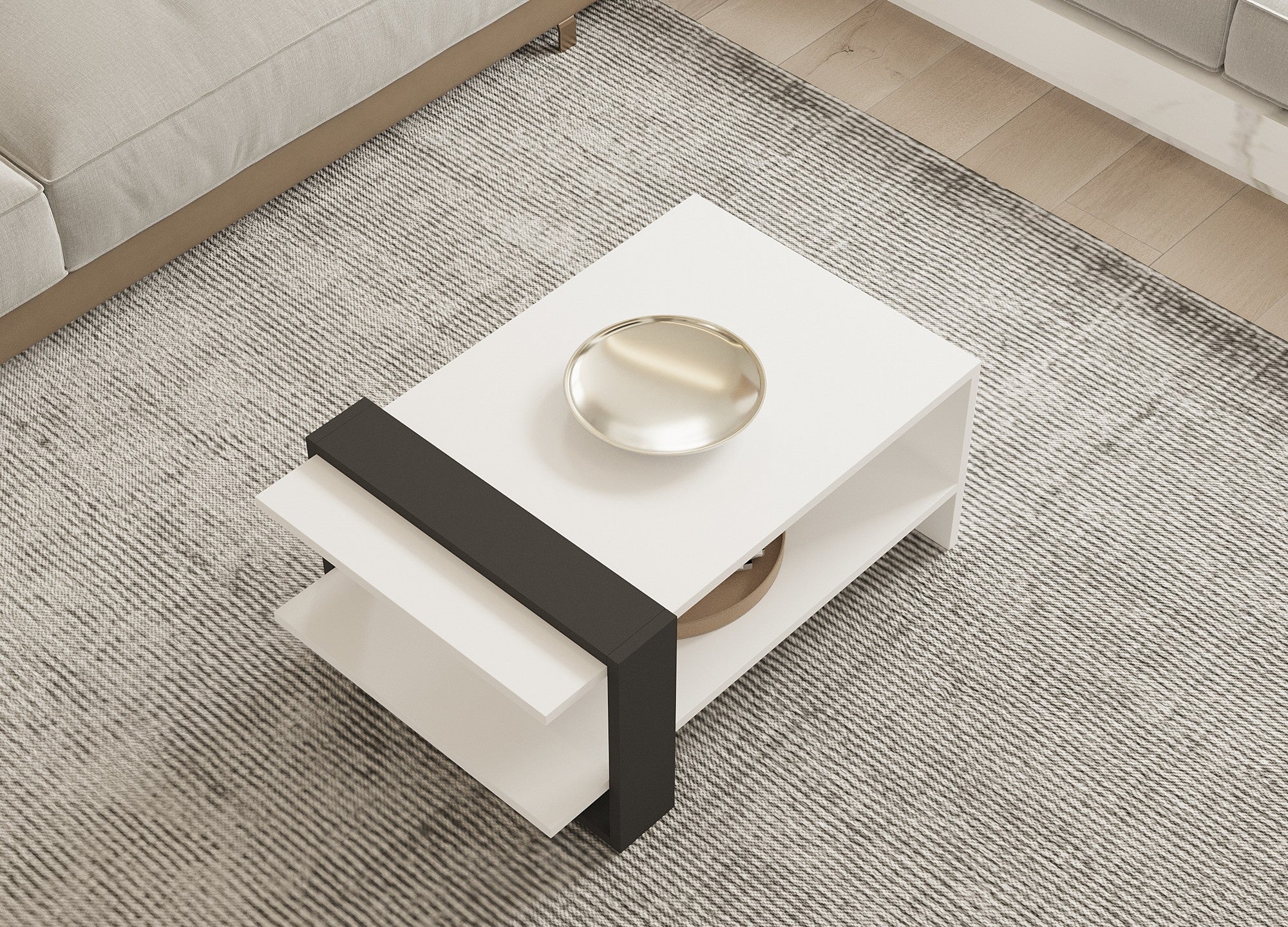 Mesa de Centro Escandinava de 2 Andares, Antracite e Branco, 80 x 35 x 55 cm | Painel de Partículas 100% Revestido com Melamina, 18 mm de Espessura | Solução de Armazenamento Elegante e Funcional