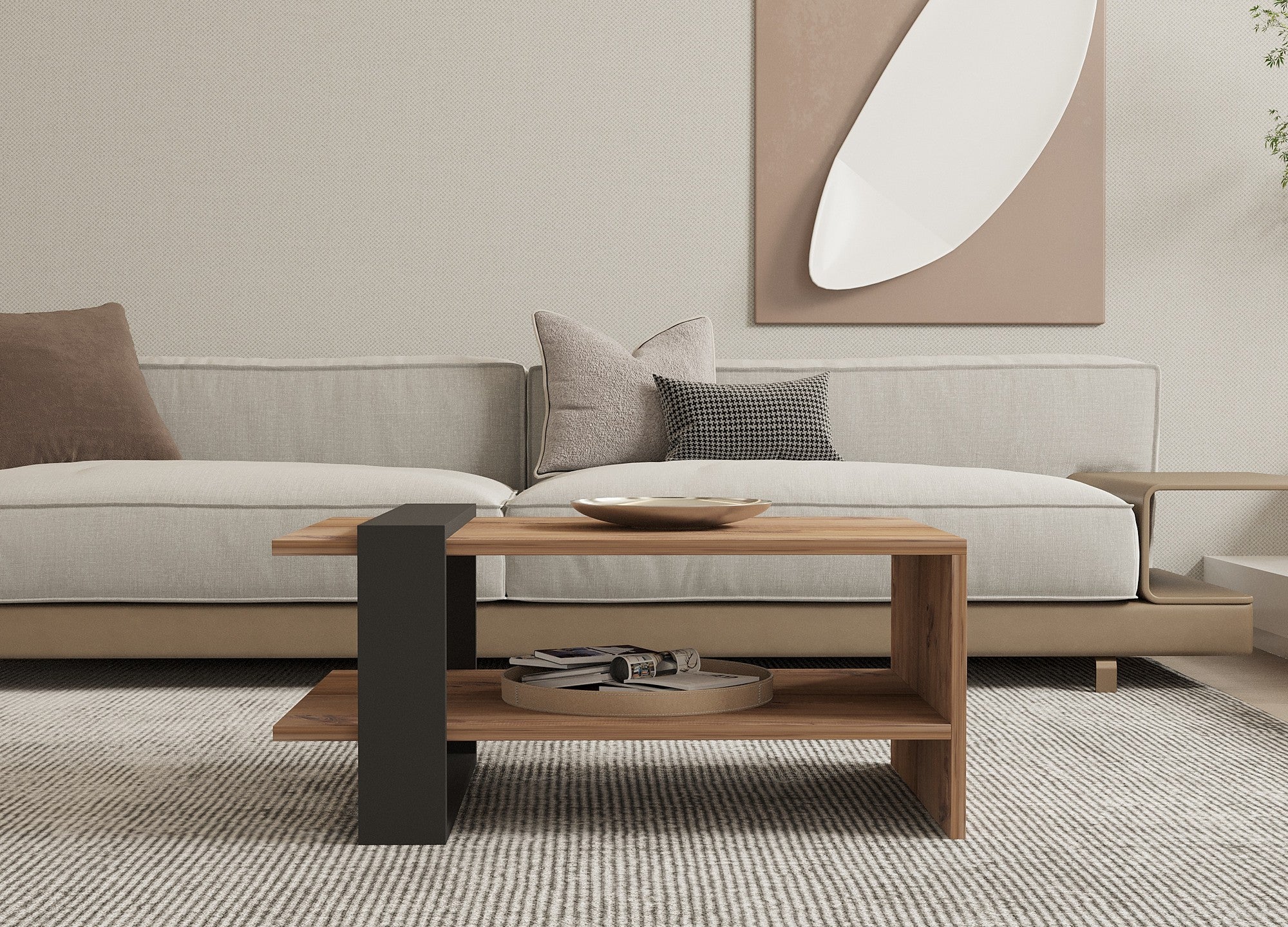 Mesa de Centro Industrial de 2 Andares, Carvalho e Antracite, 80 x 35 x 55 cm | Painel de Partículas 100% Revestido com Melamina, 18 mm de Espessura | Elegante e Funcional com Armazenamento Adicional