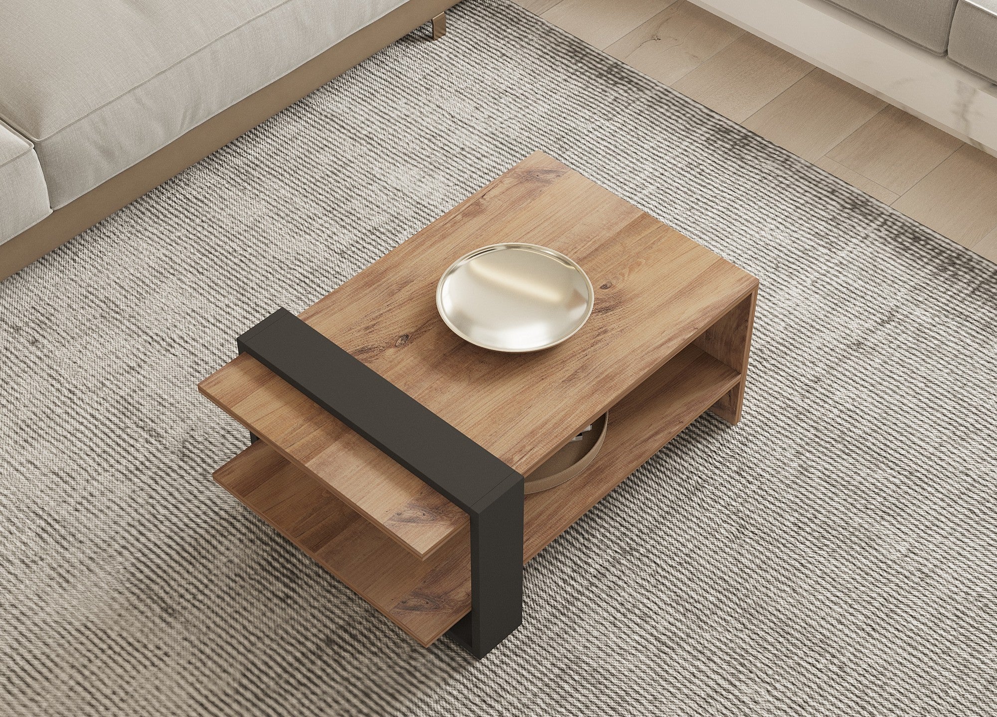 Mesa de Centro Industrial de 2 Andares, Carvalho e Antracite, 80 x 35 x 55 cm | Painel de Partículas 100% Revestido com Melamina, 18 mm de Espessura | Elegante e Funcional com Armazenamento Adicional