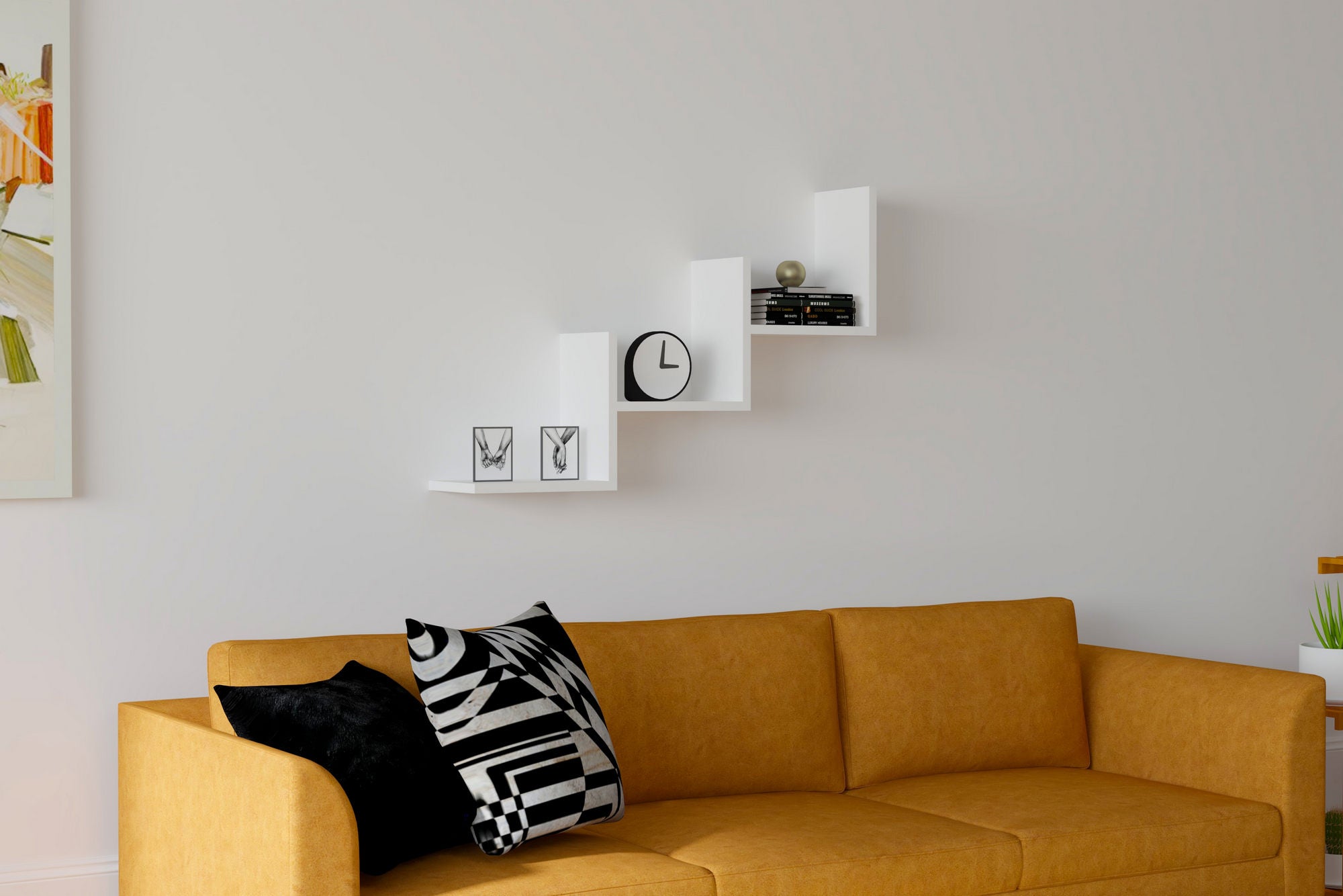 Prateleira de Parede Escandinava, Branca, 90 x 60 x 19,6 cm | Painel de Partículas 100% Revestido em Melamina, 18 mm de Espessura | Solução de Armazenamento Elegante com Várias Prateleiras