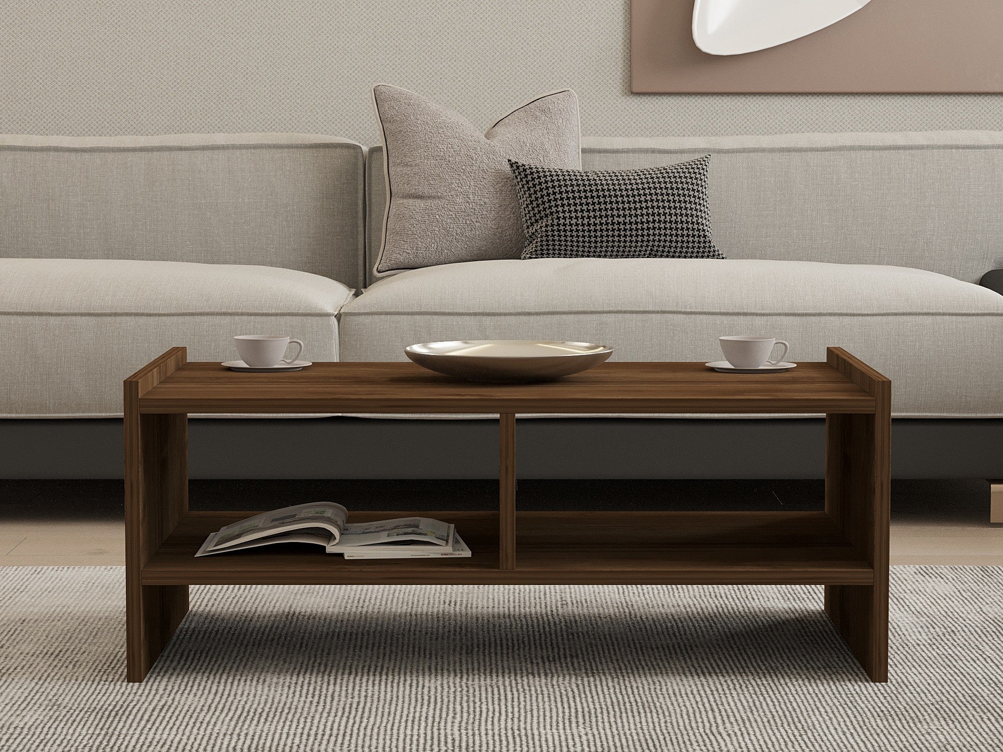 Mesa de Centro Elegante em Nogueira, 90 x 50 x 35 cm | Painel de Partículas 100% Revestido em Melamina, 18 mm de Espessura | Perfeita para Decoração de Cabanas/Lodges, Elegante e Durável