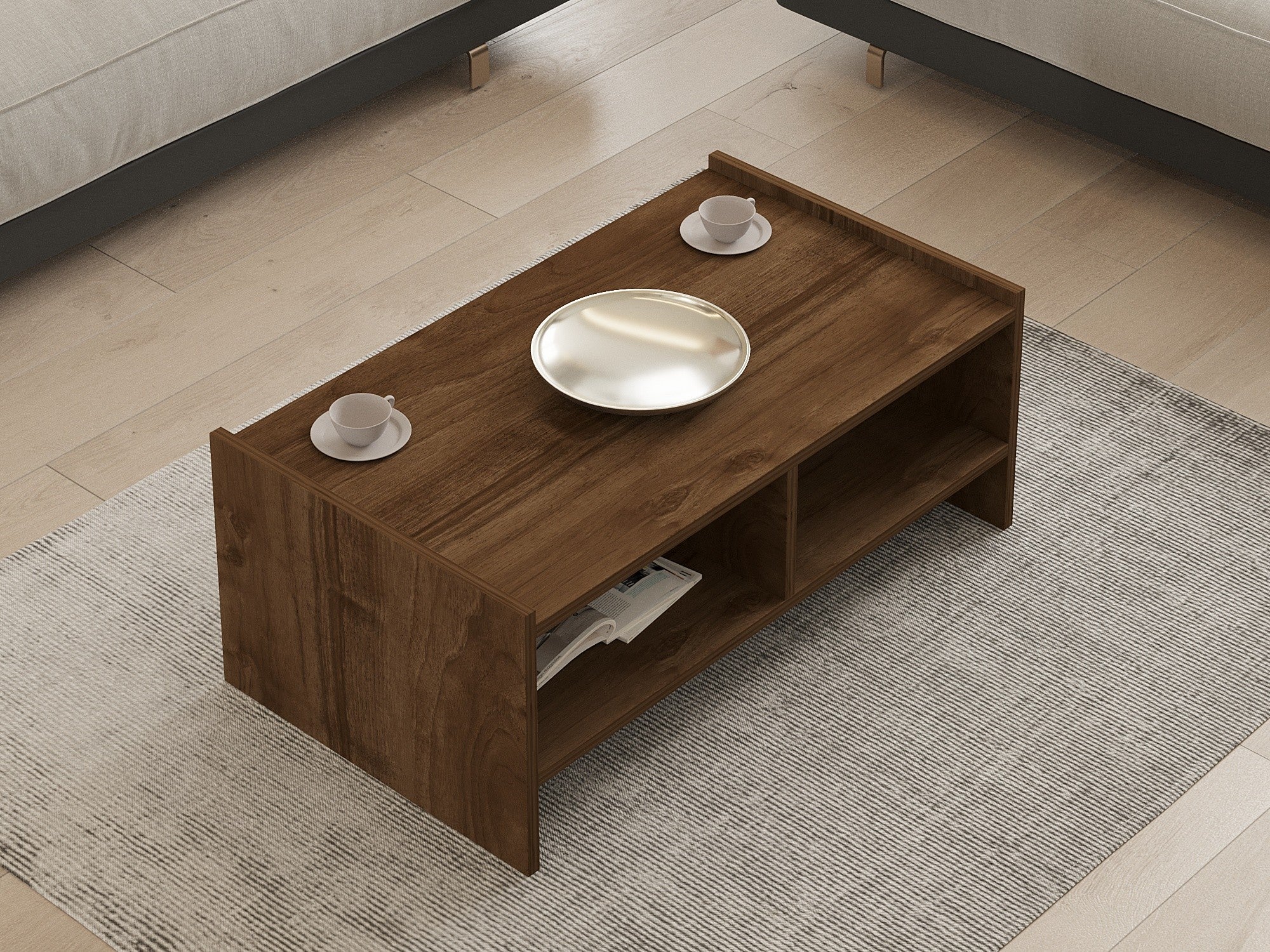 Mesa de Centro Elegante em Nogueira, 90 x 50 x 35 cm | Painel de Partículas 100% Revestido em Melamina, 18 mm de Espessura | Perfeita para Decoração de Cabanas/Lodges, Elegante e Durável