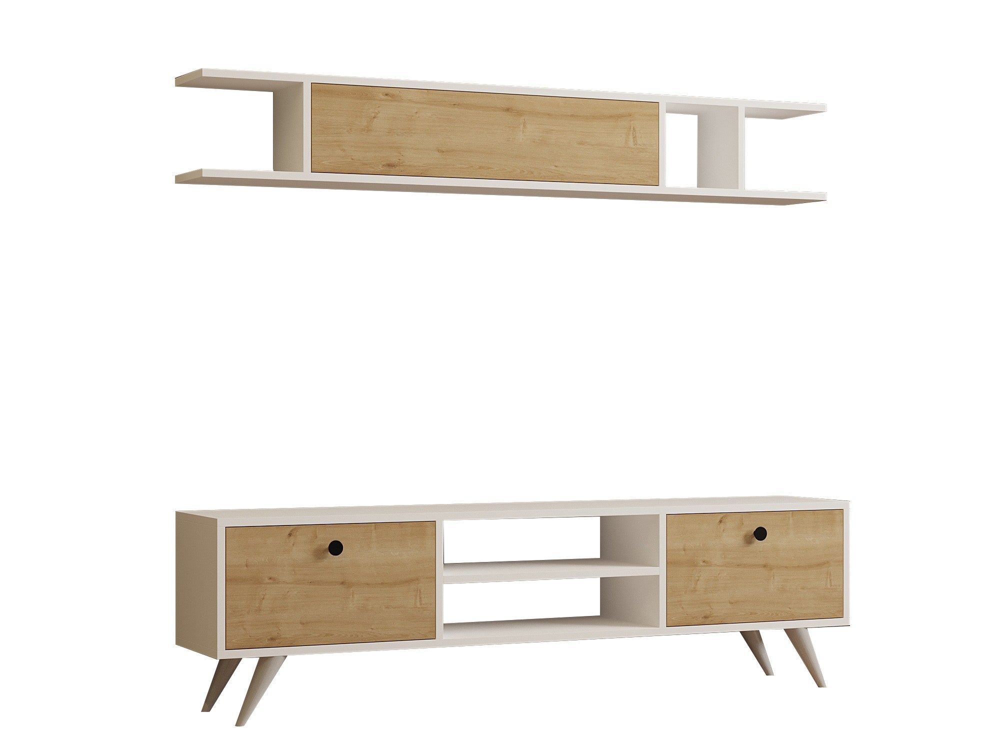 Móvel de TV – 160 cm x 45 cm x 30 cm – Branco e Pinho – Painel de partículas