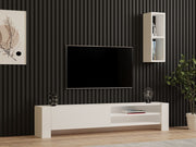 Móvel de TV escandinavo com prateleira de parede, branco, 160 cm | Painel de partículas 100% revestido de melamina, 18 mm de espessura | Design elegante com armazenamento e prateleiras adicionais