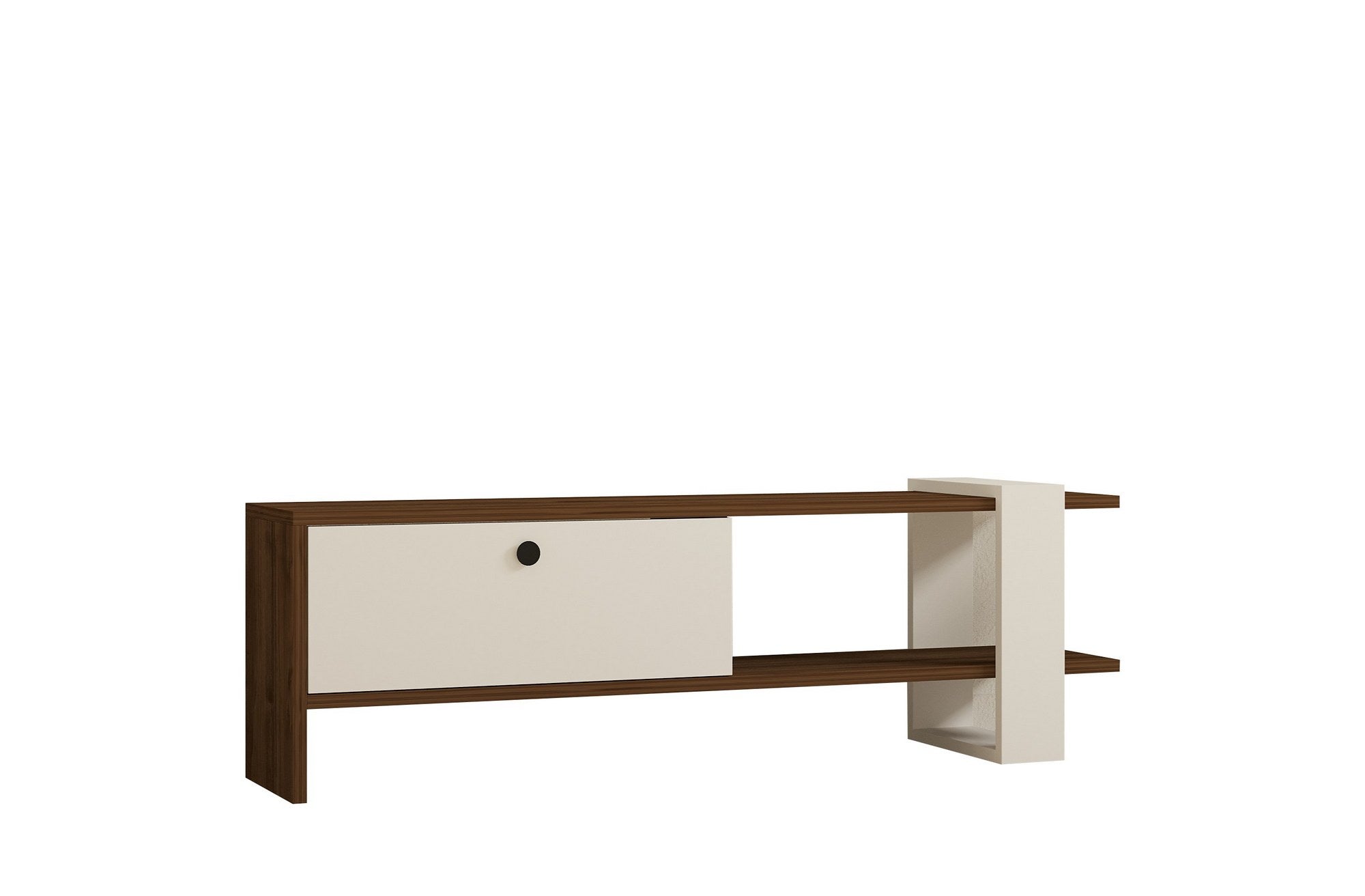 Suporte de TV escandinavo, nogueira e branco, 120 cm | Painel de partículas 100% revestido de melamina, 18 mm de espessura | Várias prateleiras e armazenamento extra, elegante e funcional