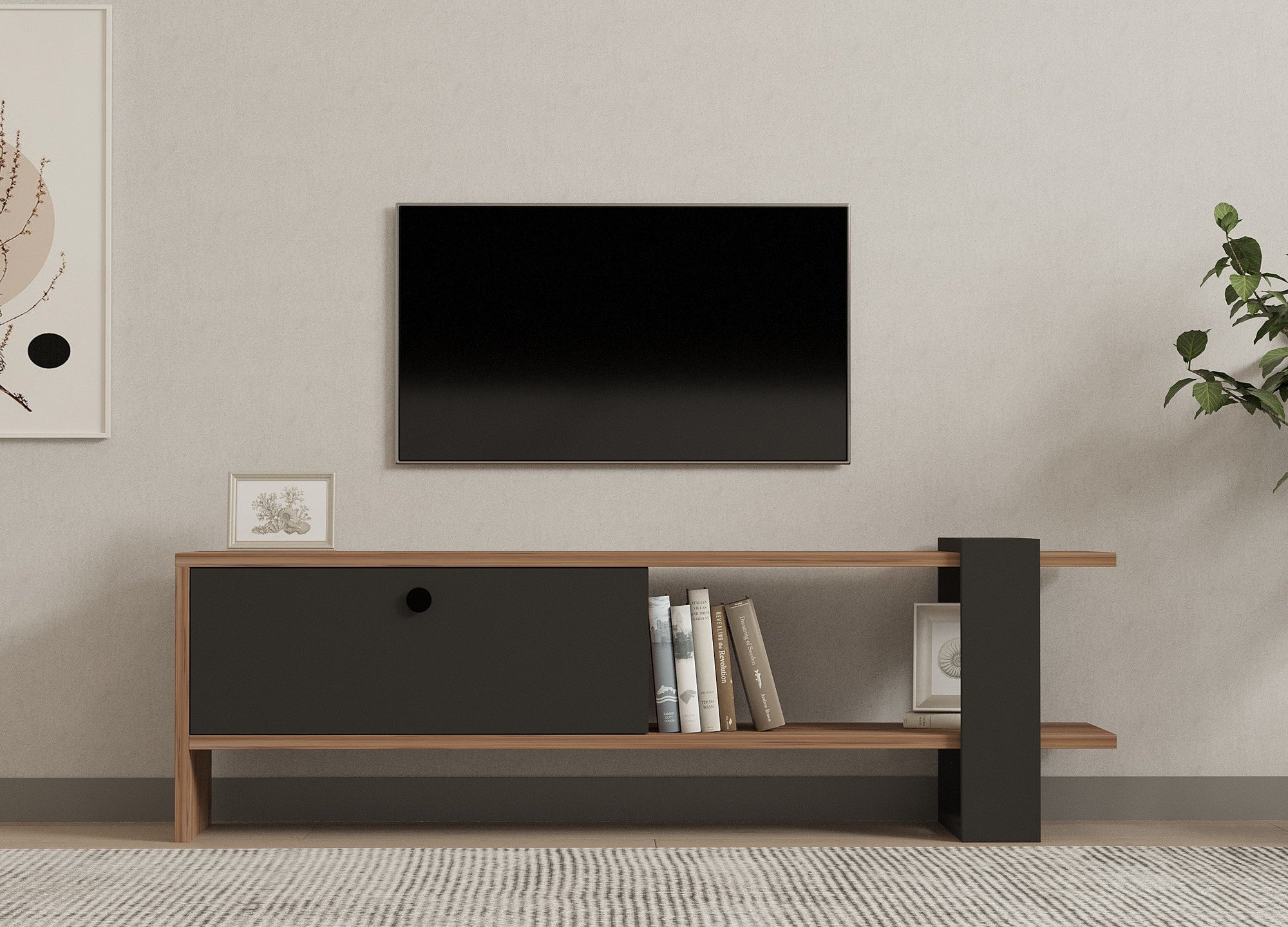 Suporte de TV elegante com várias prateleiras, carvalho e antracite, 120 x 36,8 x 25 cm | Painel de partículas 100% revestido de melamina, 18 mm de espessura | Ideal para salas de estar modernas