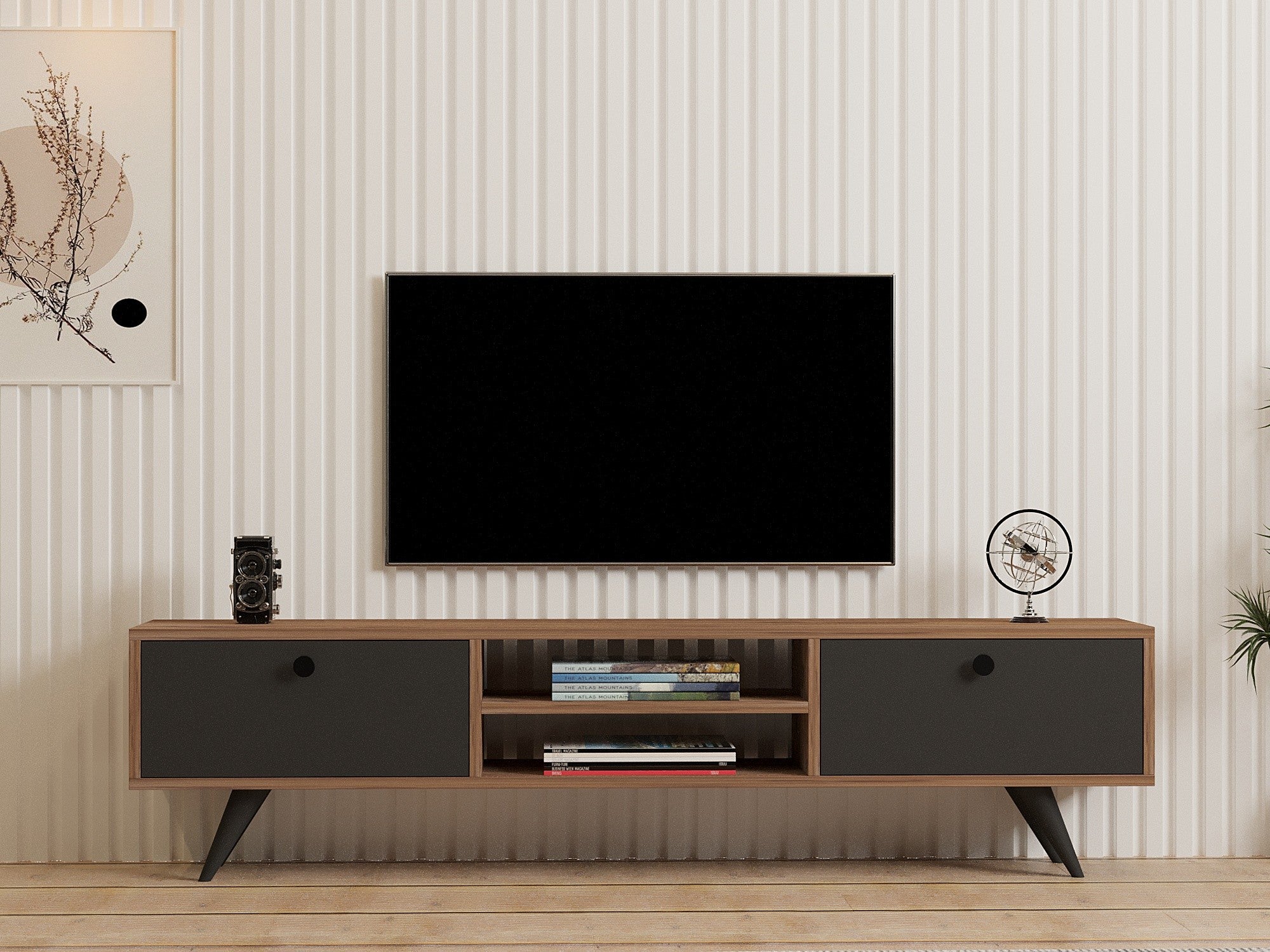 Móvel de TV – 160 cm x 37 cm x 29,6 cm – Pinho Atlântico e Antracite – Painel de partículas