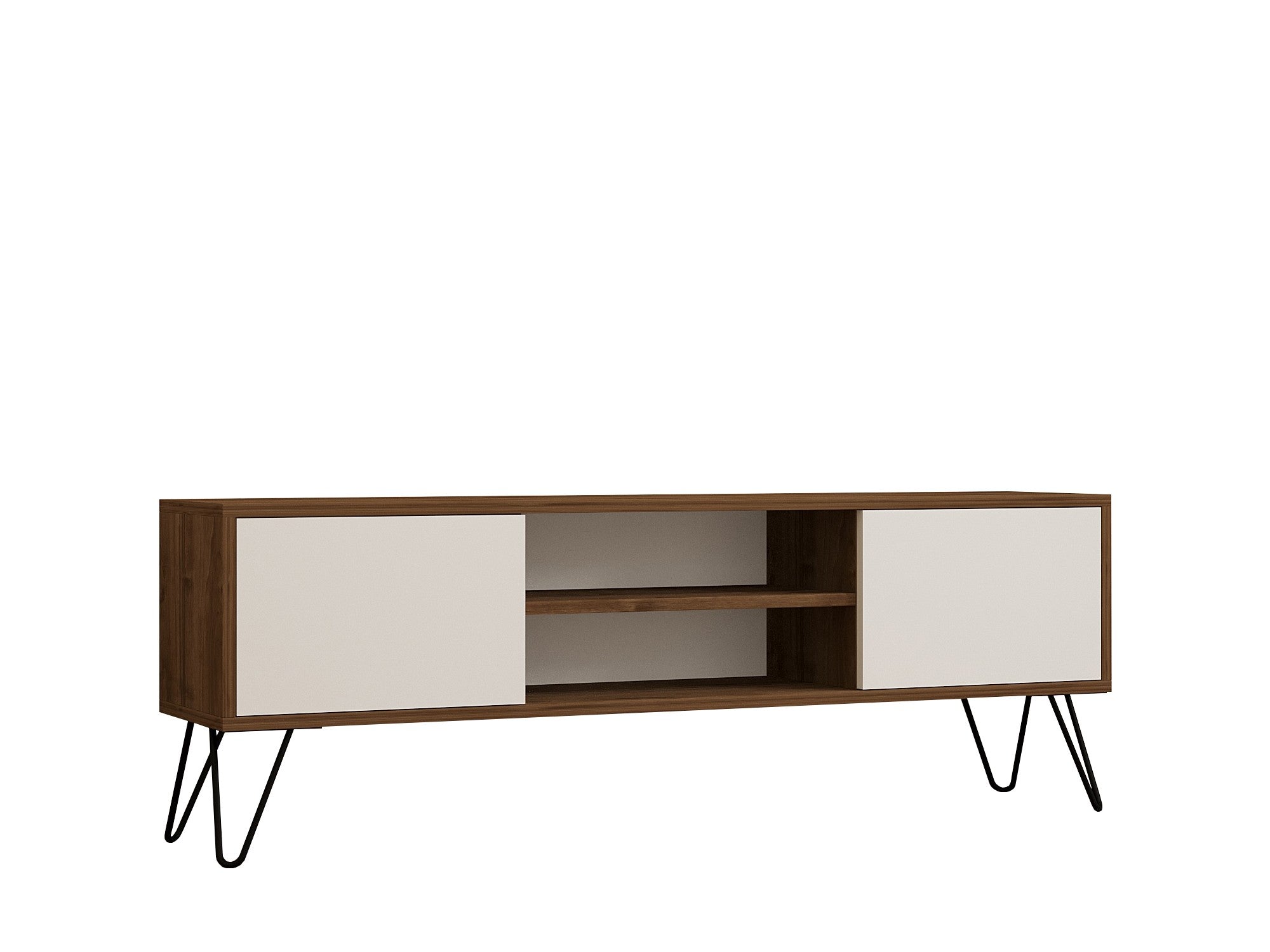 Móvel de TV – 140cm x 50cm x 30cm – Nogueira e Branco – Painel de partículas revestido a melamina