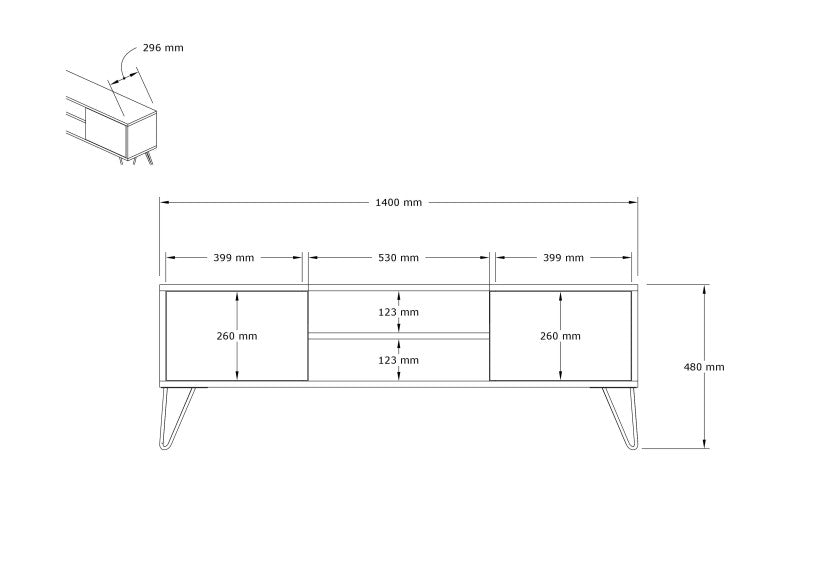 Móvel de TV – 140cm x 50cm x 30cm – Nogueira e Branco – Painel de partículas revestido a melamina