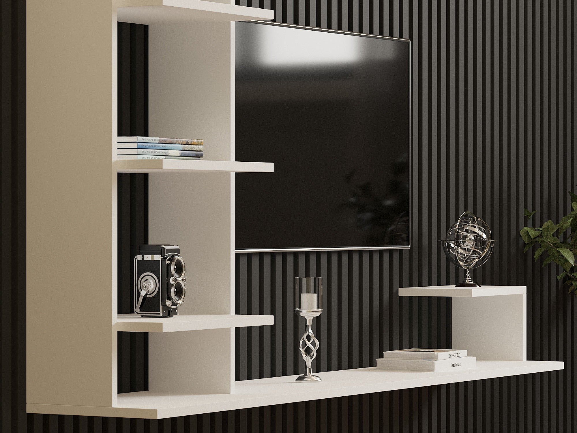 Móvel de TV – 180 cm x 121.8 cm x 29.6 cm – Branco – Painel de partículas revestido a melamina