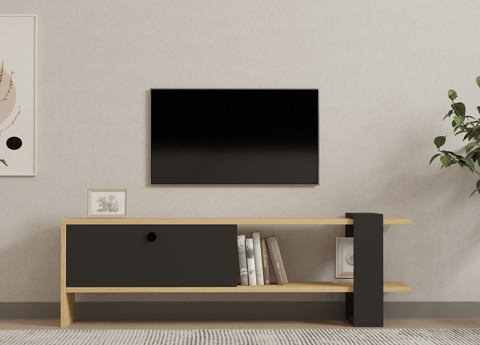 Suporte de TV escandinavo, antracite e carvalho, 120 x 36,8 x 25 cm | Painel de partículas 100% revestido de melamina, 18 mm de espessura | Design elegante e funcional para salas de estar modernas