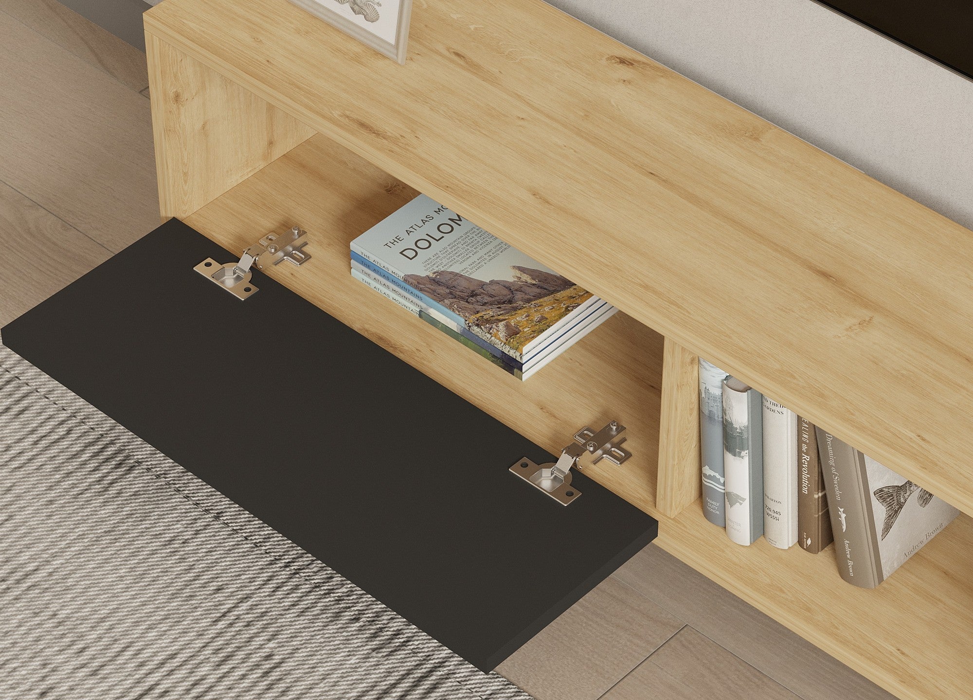 Suporte de TV escandinavo, antracite e carvalho, 120 x 36,8 x 25 cm | Painel de partículas 100% revestido de melamina, 18 mm de espessura | Design elegante e funcional para salas de estar modernas