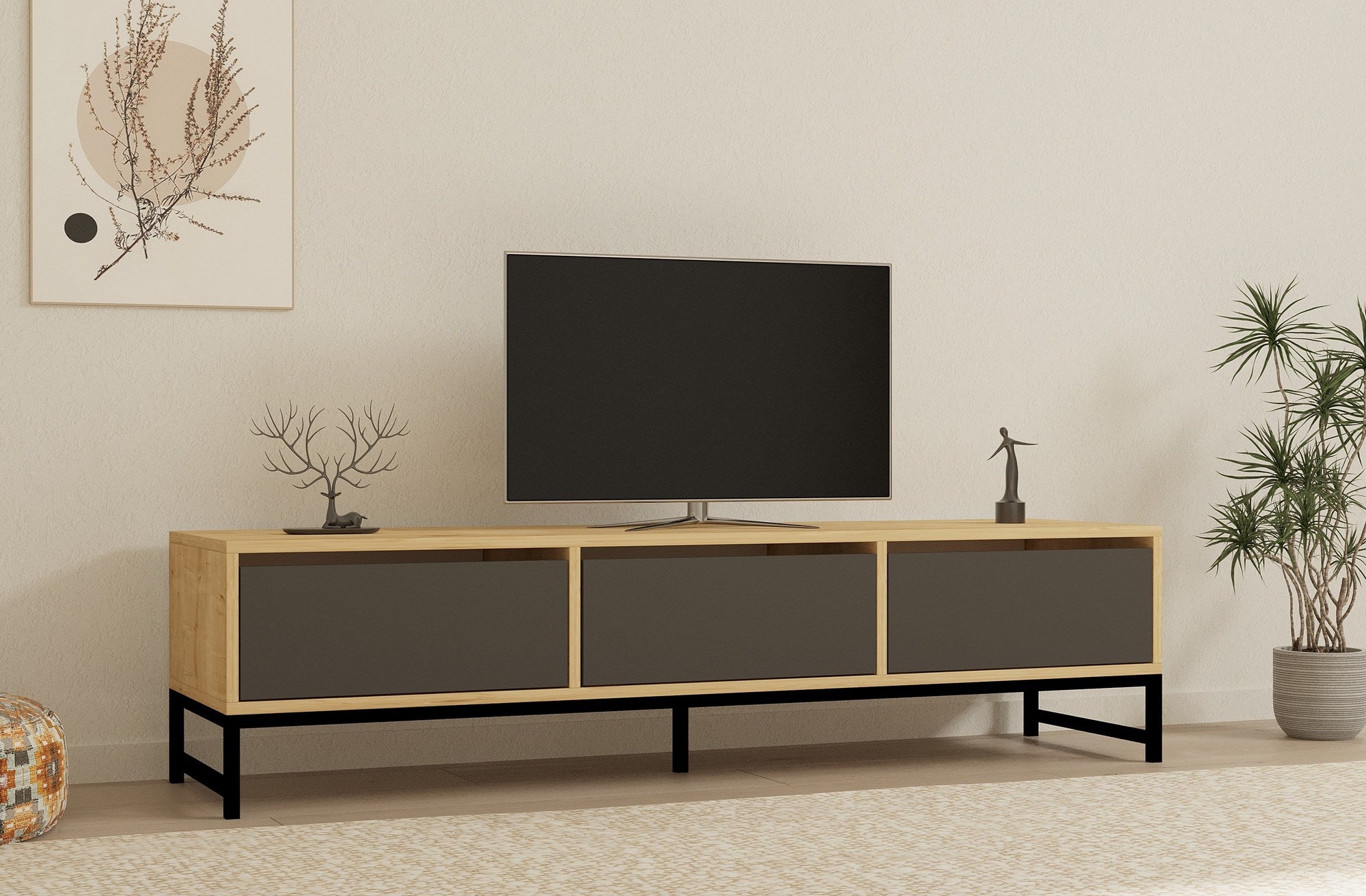 Móvel de TV – 160cm x 40cm x 40cm – Preto, Antracite e Safira – Melamina