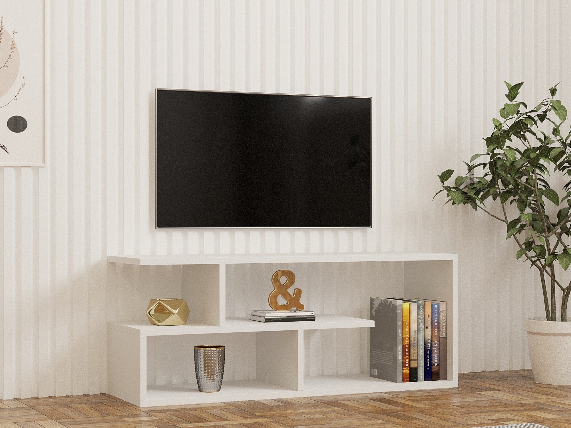 Móvel de TV escandinavo – 100 cm x 40 cm x 29,6 cm – Branco – Painel de partículas