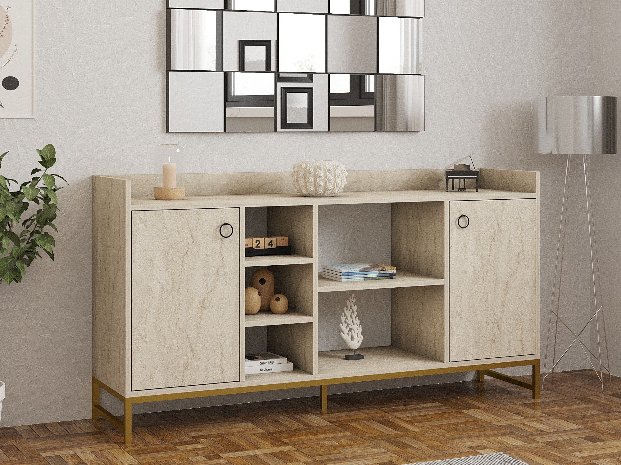 Aparador – 160 x 85 x 40 cm – Cor Travertino – Painel de Partículas