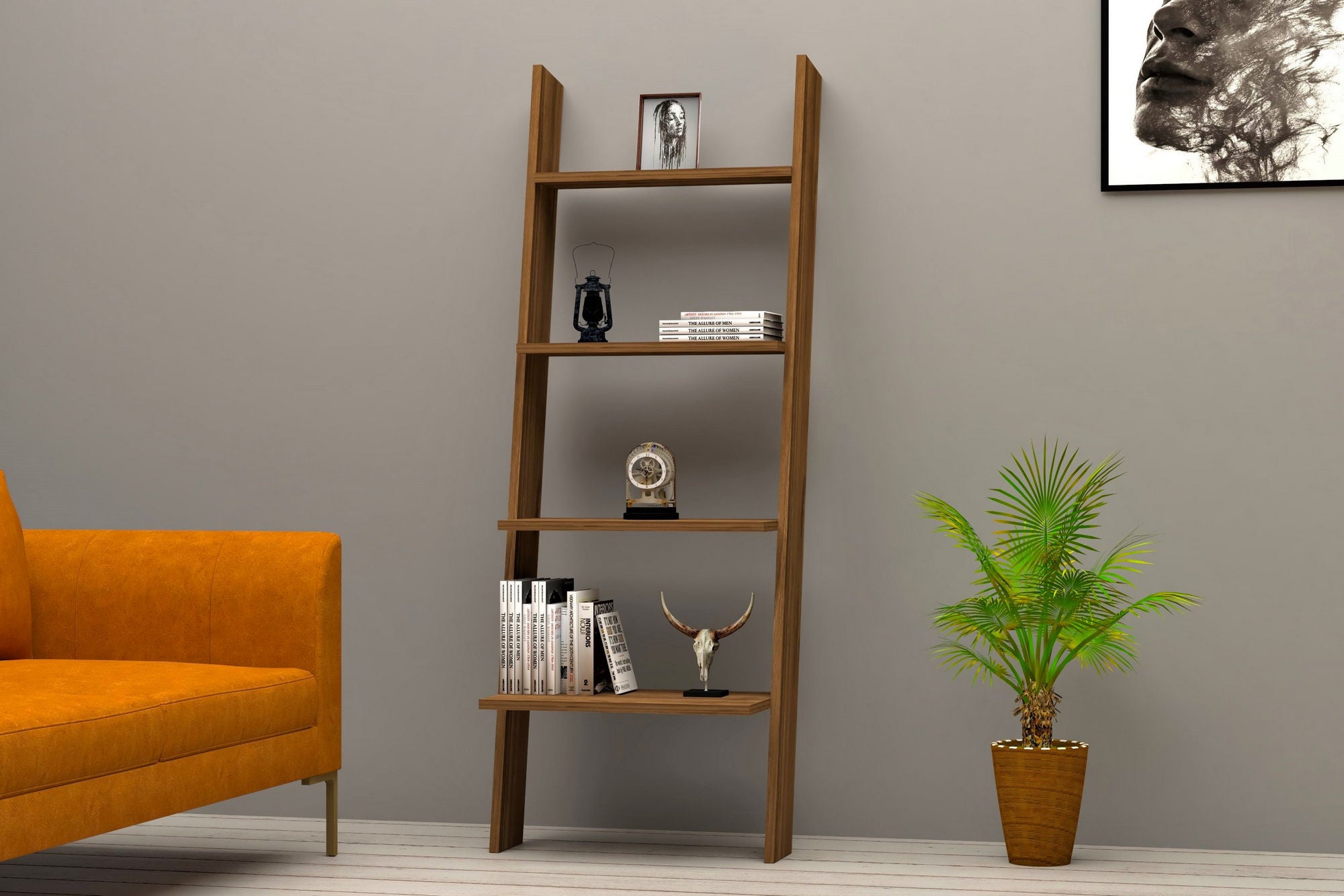 Estante escandinava – 56 x 150 x 30 cm – nogueira – painel de partículas