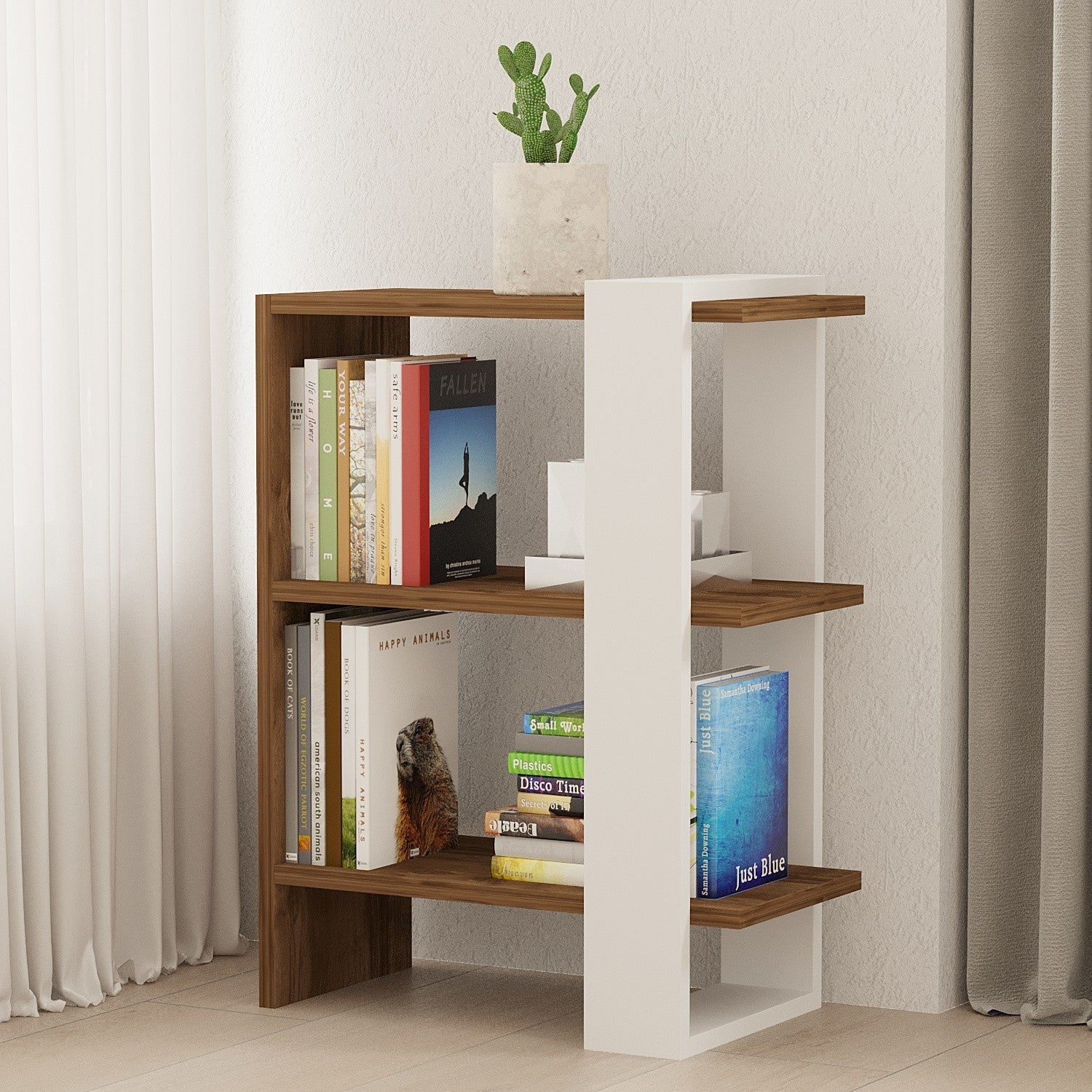 Estante de Livros – 51,8 x 70 x 25 cm – Nogueira e Branco – Painel de Partículas 100% Revestido com Melamina