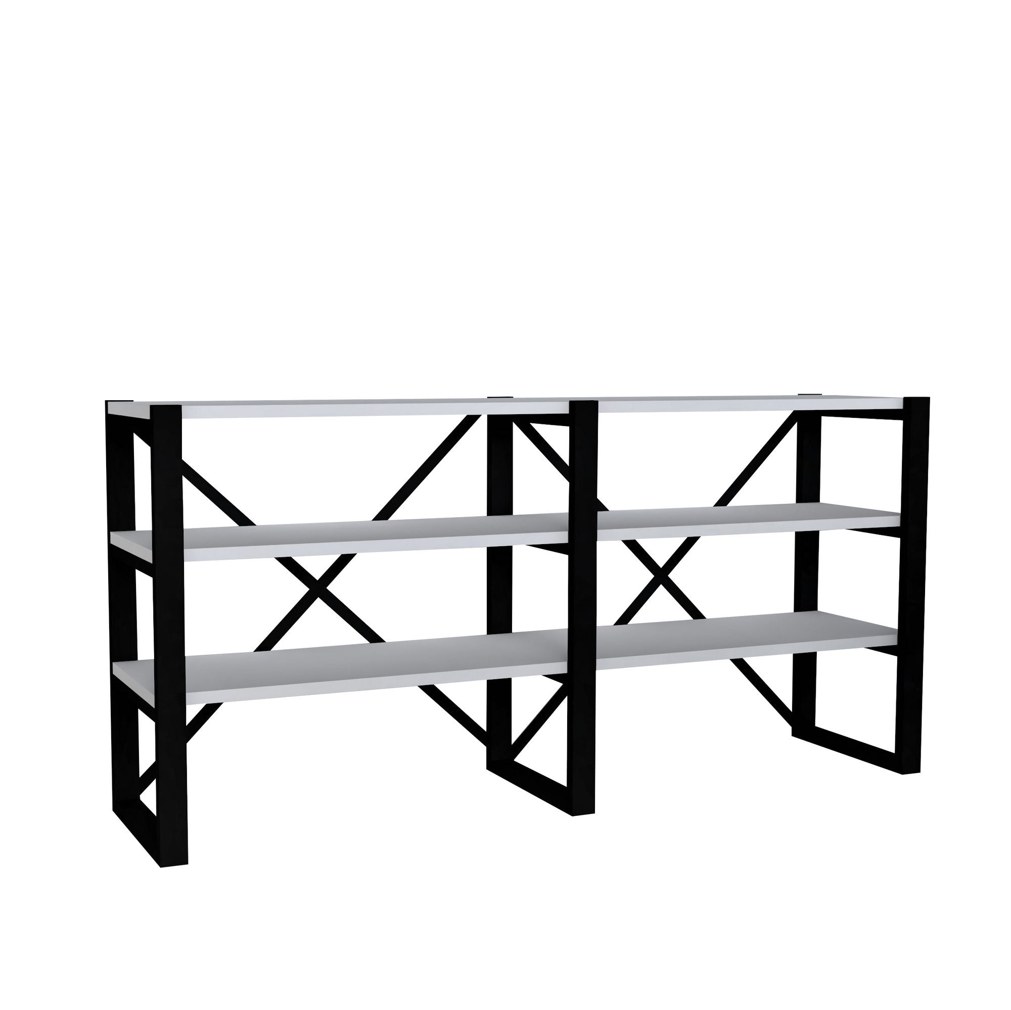 Estante de livros – 133.2 cm x 65 cm x 32.1 cm – Branco e Preto – Painéis de partículas revestidos a melamina