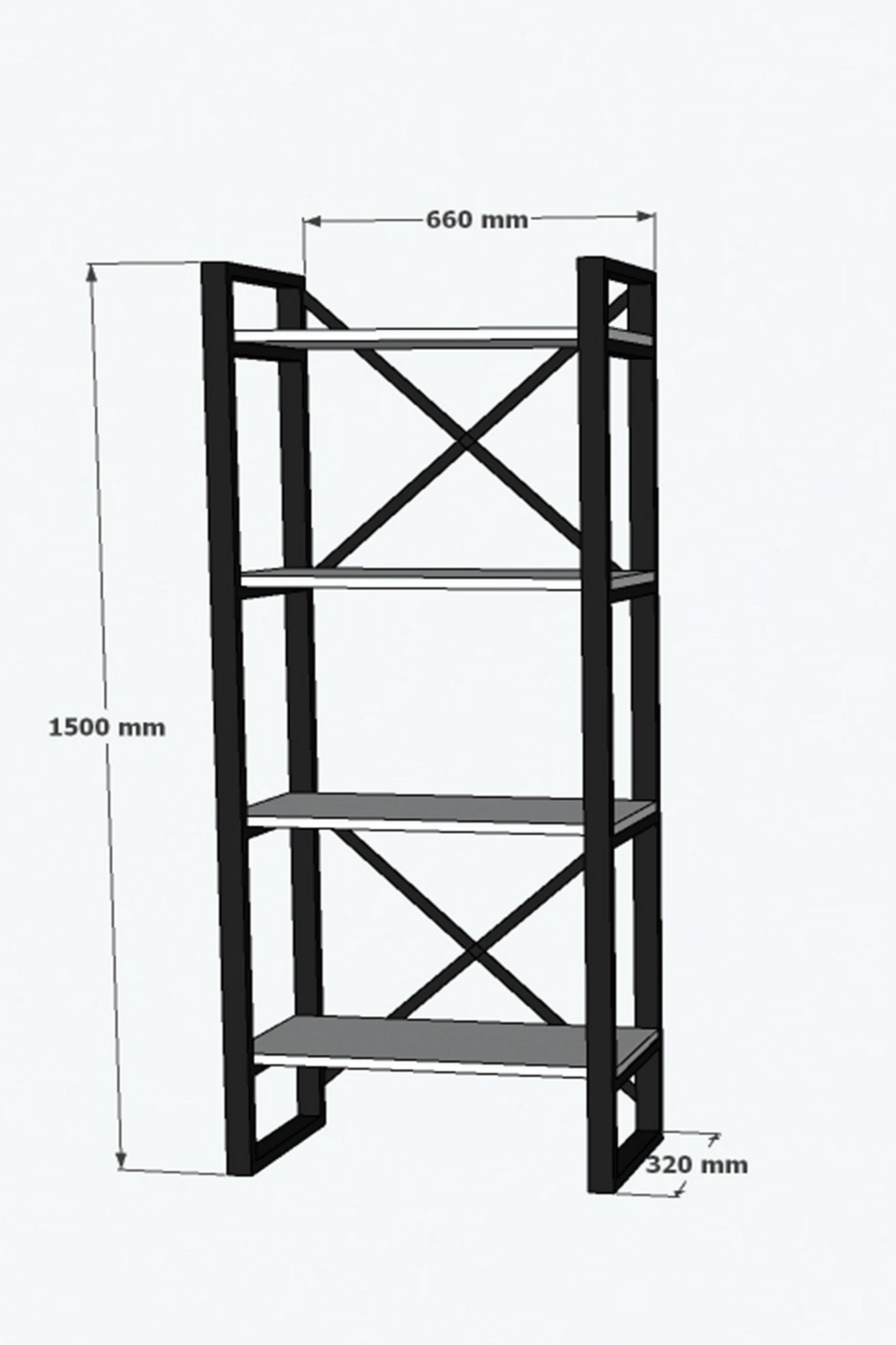 Estante de livros – 66 cm x 150 cm x 32 cm – Branco e Preto – Painéis de partículas e Metal