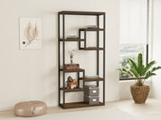 Estante Moderna – 85 x 182 x 29 cm – Nogueira e Preto – Painel de Partículas e Metal