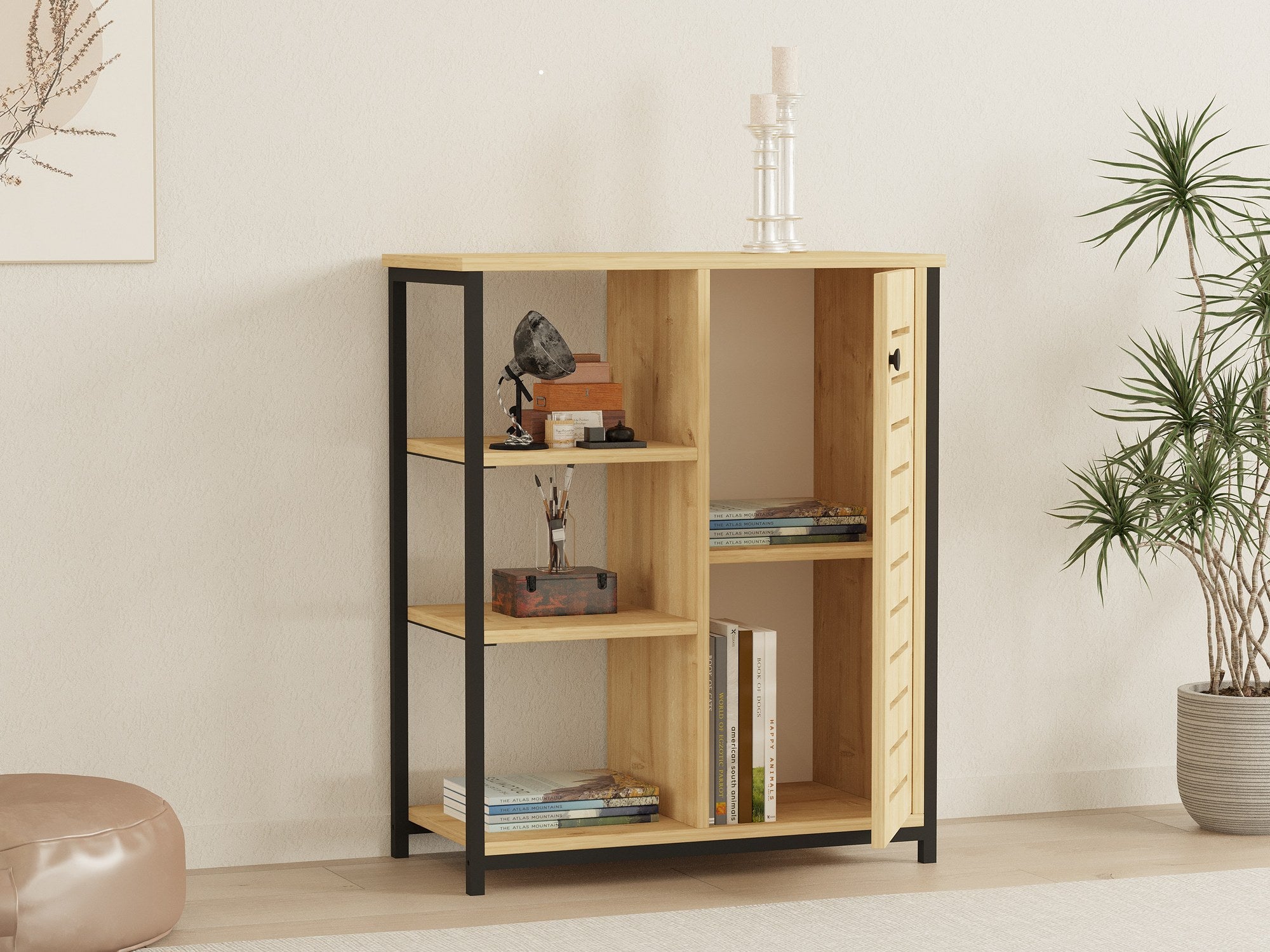 Estante de livros – 72 cm x 83.7 cm x 34 cm – Preto e Safira – Painel de Partículas e Metal